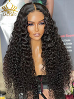 Chinalacewig Flowy Bohemian Curly 5x5 HD Lace Glueless Middle Part Long Wig 100% Human Hair CL010