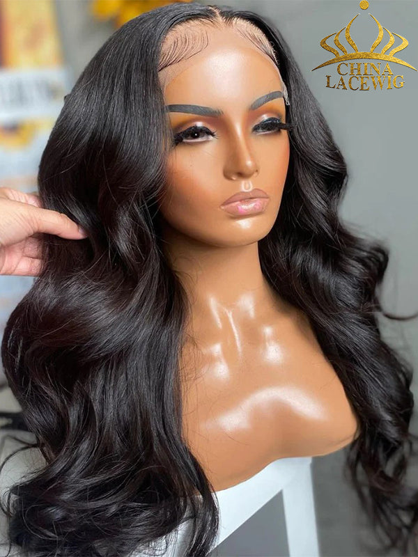 Chinalacewig Black Color 5×5 HD Lace Virgin Human Hair Body Wave Wig With Pre Plucked NCF093