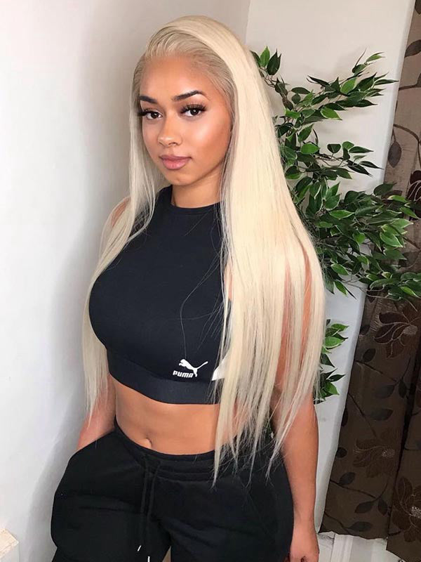 Chinalacewig Brazilian Hair #613 White Blonde Color Straight  display picture 3