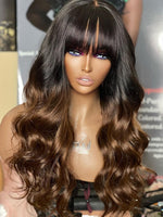 Chinalacewig Ombre Color Body Wave With Bang 5x5 HD Lace Closure Wig HG03