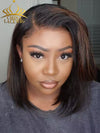 Chinalacewig Malaysian Human Hair Blunt Cut Bob With Brown Highlight Lace Front Wig Bleached Knots CF72