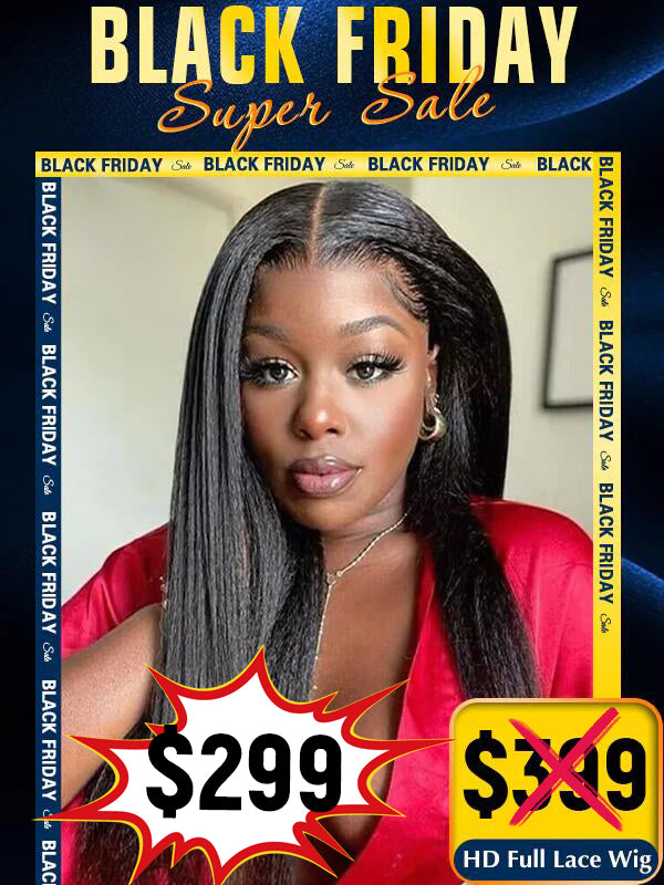 Black Friday Sale Natural Color HD Full Lace Wig Yaki  Straight Human Hair  FS07