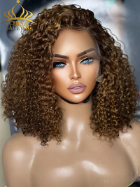 VIP Customers Only Special Offer 8x6 Tiny Knots Wear Go Wig Ombre Brown Curly Bob Breathable Cap Wig SP01