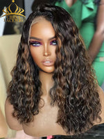 Chinalacewig Brown Ombre Highlights Water Wave Glueless 5x5 Closure HD Lace Wig CL06