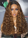 Chinalacewig Highlight Curly Honey Brown Color Body Wave Glueless HD Invisible Lace Wigs HG04