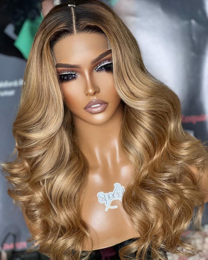 Chinalacewig Honey Brown Color Body Wave Glueless HD Invisible Lace Wigs HG08