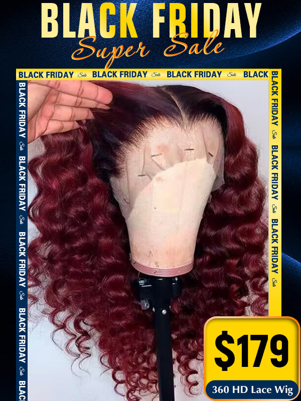 Black Friday Sale 360 Lace Wig Ombre Burgundy Color Human Hair Wig FS020