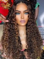 Chinalacewig Brown Highlights Curly Glueless 5x5 Closure Lace Wig Beginner Friendly CL05