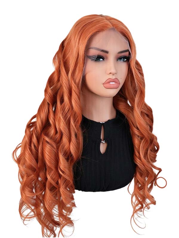 Black Friday Sale 13x4 Transparent Lace Front Human Hair Wig 26 inches Orange Color Body Wave Wig FS08