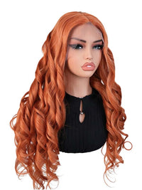 Black Friday Sale 13x4 Transparent Lace Front Human Hair Wig 26 inches Orange Color Body Wave Wig FS08