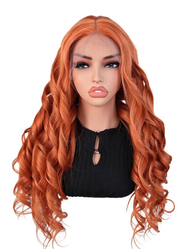 Black Friday Sale 13x4 Transparent Lace Front Human Hair Wig 26 inches Orange Color Body Wave Wig FS08