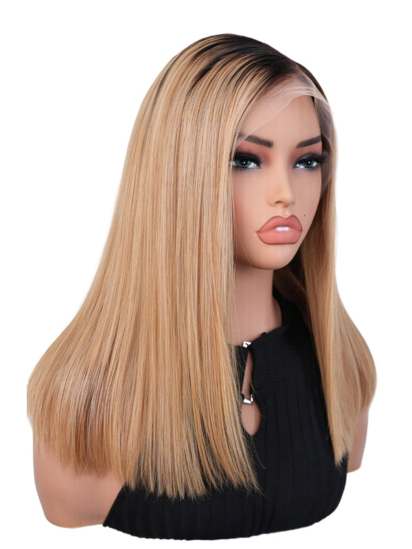Black Friday Sale 13x4 Transparent Lace Front Human Hair Wig Ombre Blonde Color Bob Wig FS03