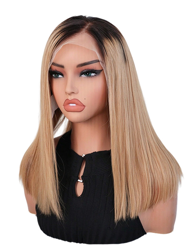 Black Friday Sale 13x4 Transparent Lace Front Human Hair Wig Ombre Blonde Color Bob Wig FS03