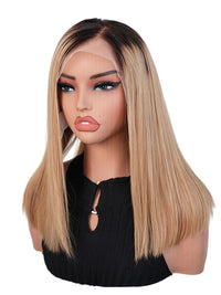 Black Friday Sale 13x4 Transparent Lace Front Human Hair Wig Ombre Blonde Color Bob Wig FS03