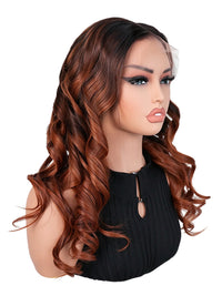 Black Friday Sale 13x4 Transparent Lace Front Human Hair Wig Ombre Brown Color Wave Wig FS010
