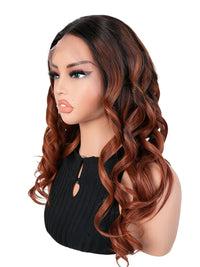 Black Friday Sale 13x4 Transparent Lace Front Human Hair Wig Ombre Brown Color Wave Wig FS010