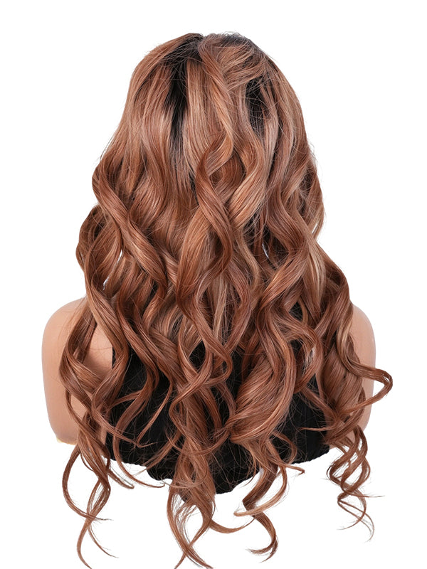 Black Friday Sale 13x4 Transparent Lace Front Human Hair Wig Ombre Brown Highlight Body Wave Wig FS07