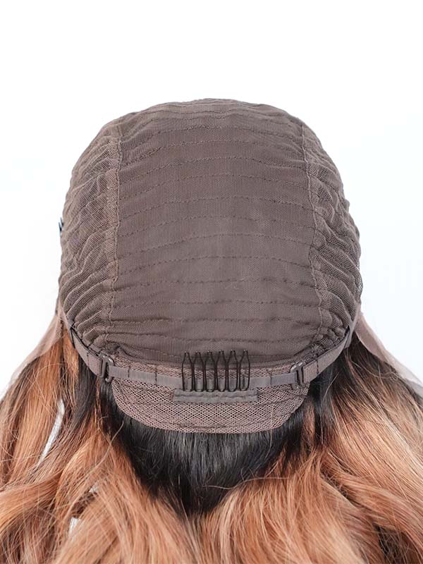 Black Friday Sale 13x4 Transparent Lace Front Human Hair Wig Ombre Brown Highlight Body Wave Wig FS07