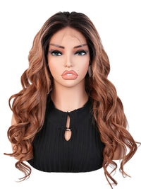 Black Friday Sale 13x4 Transparent Lace Front Human Hair Wig Ombre Brown Highlight Body Wave Wig FS07