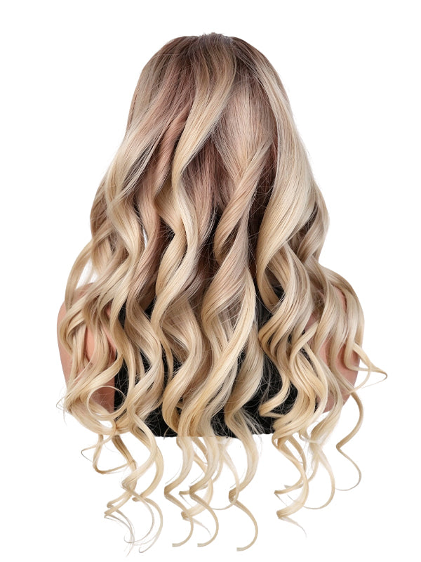 Black Friday Sale 13x4 Transparent Lace Front Human Hair Wig Ombre Light Ash Blonde With Brown Root Body Wave Wig FS05