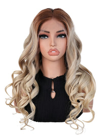 Black Friday Sale 13x4 Transparent Lace Front Human Hair Wig Ombre Light Ash Blonde With Brown Root Body Wave Wig FS05