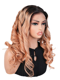 Black Friday Sale 13x4 Transparent Lace Front Human Hair Wig Ombre Light Orange With Black Root Body Wave Wig FS06