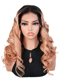 Black Friday Sale 13x4 Transparent Lace Front Human Hair Wig Ombre Light Orange With Black Root Body Wave Wig FS06