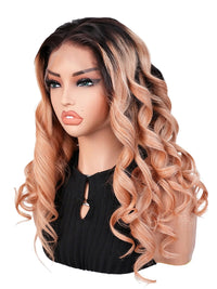 Black Friday Sale 13x4 Transparent Lace Front Human Hair Wig Ombre Light Orange With Black Root Body Wave Wig FS06
