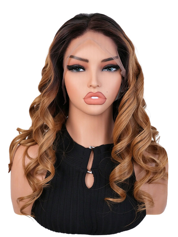 Black Friday Sale 13x4 Transparent Lace Front Human Hair Wig Ombre #T1b30 Body Wave Wig FS09