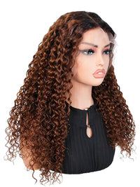 Black Friday Sale 13x6 HD Lace Front Human Hair Wig Chocolate Brown Ombre Curly Wig FS02