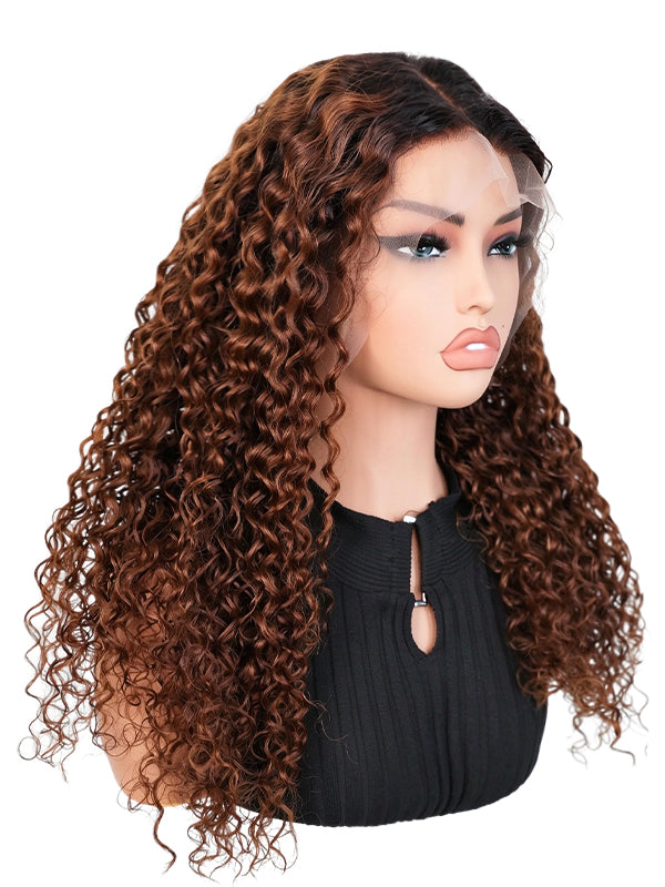 Black Friday Sale 13x6 HD Lace Front Human Hair Wig Chocolate Brown Ombre Curly Wig FS02