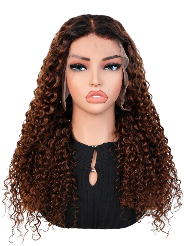 Black Friday Sale 13x6 HD Lace Front Human Hair Wig Chocolate Brown Ombre Curly Wig FS02