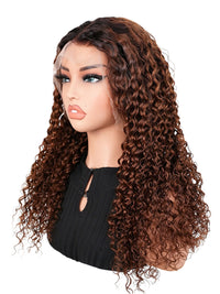 Black Friday Sale 13x6 HD Lace Front Human Hair Wig Chocolate Brown Ombre Curly Wig FS02
