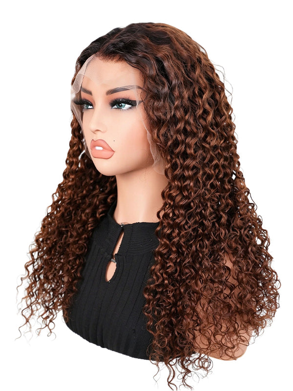 Black Friday Sale 13x6 HD Lace Front Human Hair Wig Chocolate Brown Ombre Curly Wig FS02