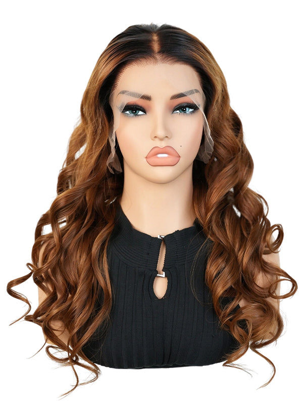 Black Friday Sale HD Full Lace Wig With Diamond Fake Scalp Ginger Color Body Wave Wig FS01