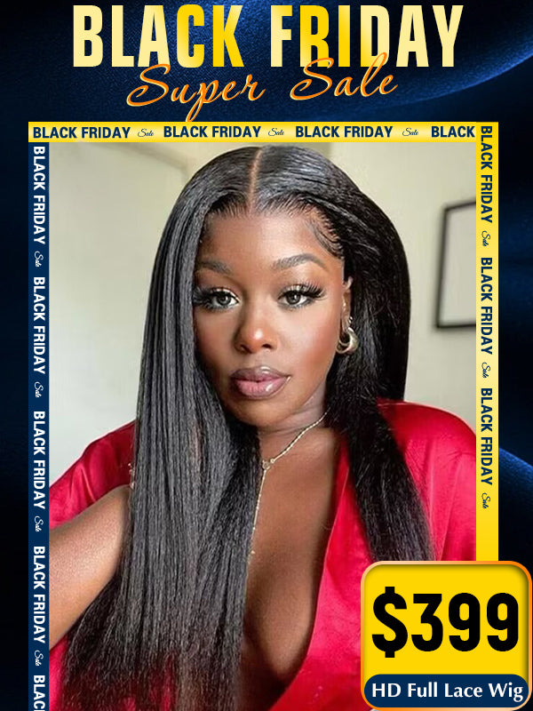 Black Friday Sale Natural Color HD Full Lace Wig Yaki  Straight Human Hair  FS07