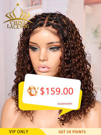 Black Friday Sale Chinalacewig Most-Fit Cap Ombre Brown Color Boho Curls Braided Wigs Pre-Bleached Top Selling 5x5 HD Lace Closure Wigs CA06