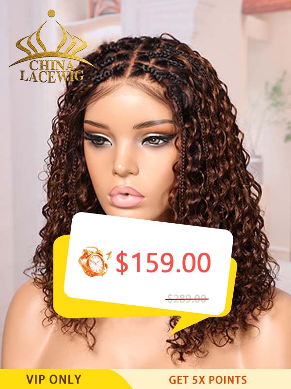 Black Friday Sale Chinalacewig Most-Fit Cap Ombre Brown Color Boho Curls Braided Wigs Pre-Bleached Top Selling 5x5 HD Lace Closure Wigs CA06