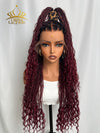 Chinalacewig 99J Color Flexi-Fit Invisible Drawstring Cap Full Lace Knotless Boho Curls Braided Long Wig Super Natural Scalp CB04