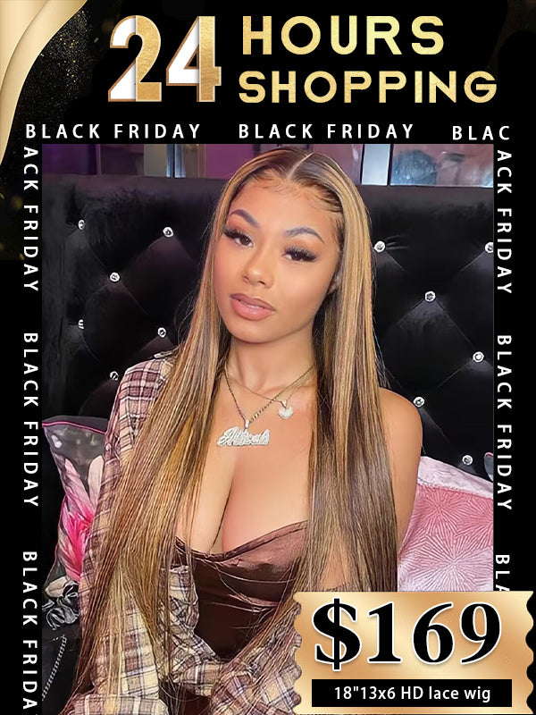 Chinalacewig Black Friday 24hrs shipping Highlight Color Silky Straight Pre-plucked Hairline 13*6 HD Lace Wig BK07