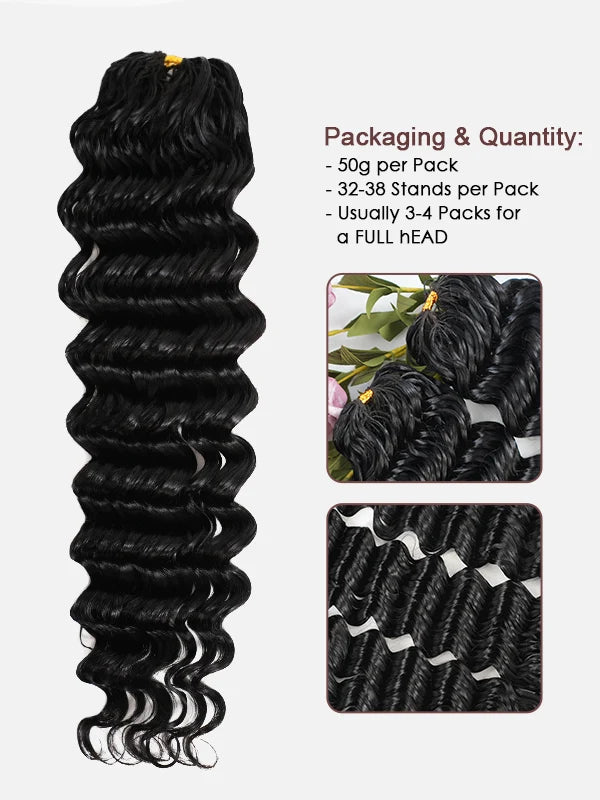 Chinalacewig Deep Wave Pre-Separated Human Hair Crochet Hair Extensions  Natural Looking Seamless Protective Style CU03