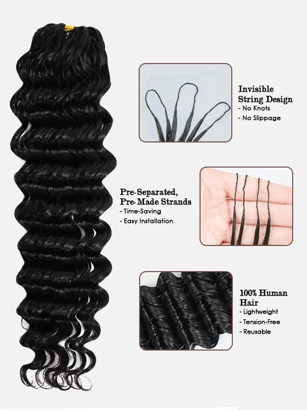 Chinalacewig Deep Wave Pre-Separated Human Hair Crochet Hair Extensions  Natural Looking Seamless Protective Style CU03
