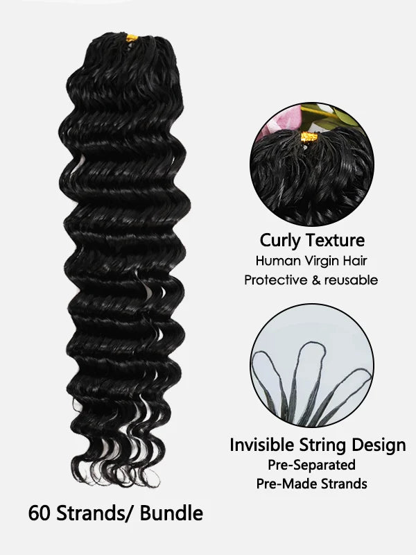 Chinalacewig Deep Wave Pre-Separated Human Hair Crochet Hair Extensions | Natural Looking Seamless Protective Style CU03