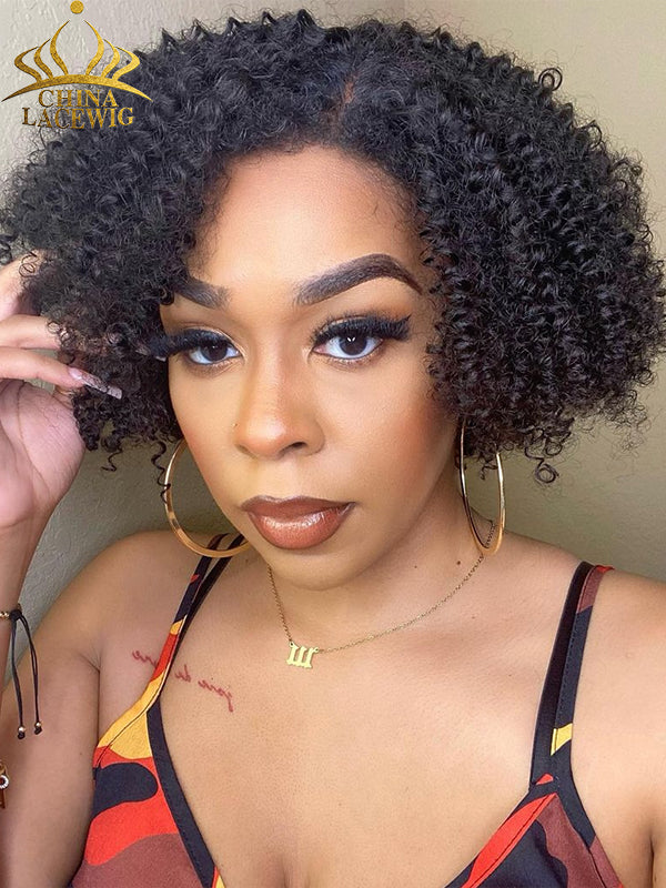 Chinalacewig Flash Sale 4C Edges Curly Baby Hairline Natural Color Jerry Curly 5x5 Lace Closure Wig  CW01