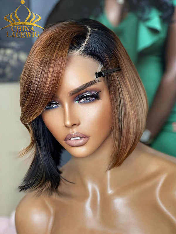 Chinalacewig Honey Brown Ombre 5x5 HD Glueless Bob Lace Wig Beginner Friendly CL08