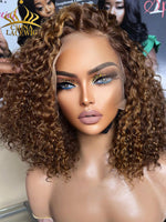 Chinalacewig 7x5.5 Royal 007 Lace Wig Ombre Brown Curly Wear &Go Breathable Cap WigCL011