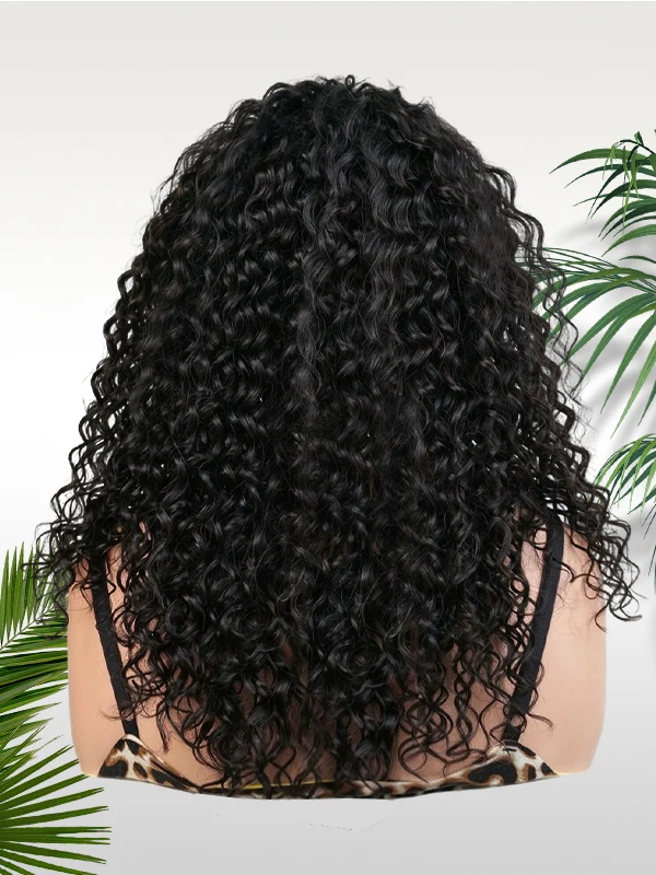 Chinalacewig Water Wave Human Hair Wig with Bangs Glueless HD Lace Wig for Beginners CA10