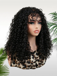 Chinalacewig Water Wave Human Hair Wig with Bangs Glueless HD Lace Wig for Beginners CA10