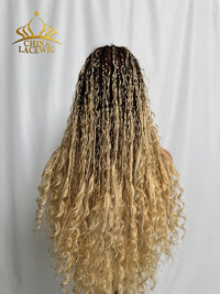 Chinalacewig #27 Color Flexi-Fit Invisible Drawstring Cap Full Lace Knotless Boho Curls Braided Long Wig Super Natural Scalp CB03
