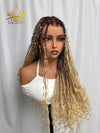 Chinalacewig #27 Color Flexi-Fit Invisible Drawstring Cap Full Lace Knotless Boho Curls Braided Long Wig Super Natural Scalp CB03